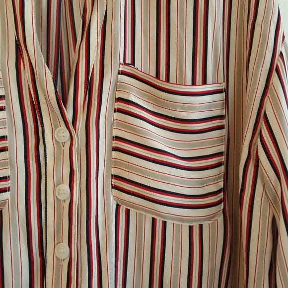Free People Red Stripe Satin Blouse Buttons Small - Picture 3 of 7